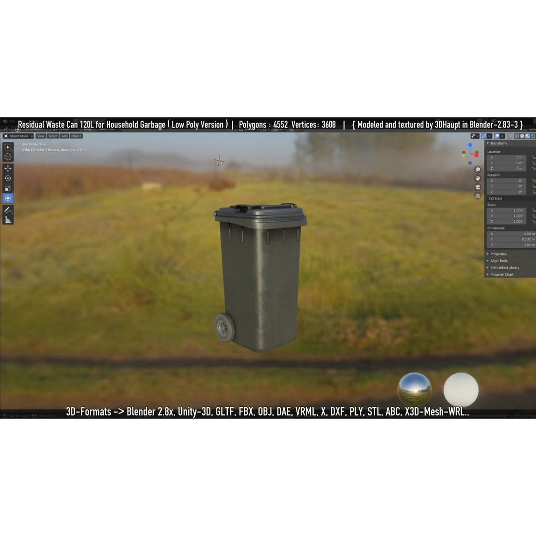 Residual Waste Can 3D Model – Low Poly Garbage Container, PBR Textures - View 123