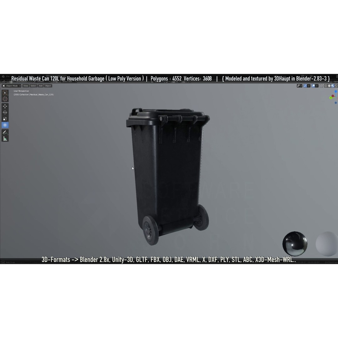 Residual Waste Can 3D Model – Low Poly Garbage Container, PBR Textures - View 124