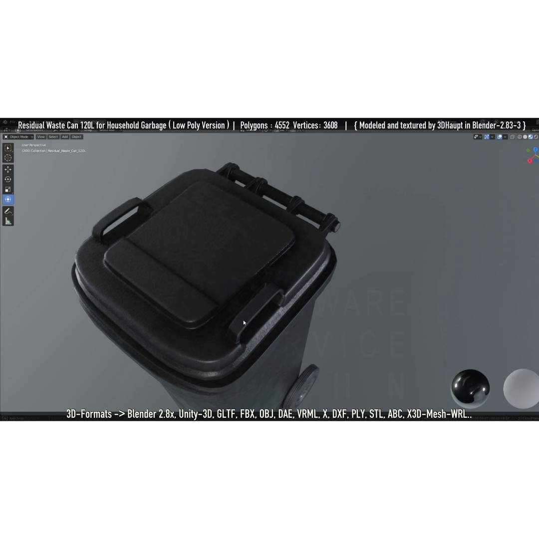 Residual Waste Can 3D Model – Low Poly Garbage Container, PBR Textures - View 125