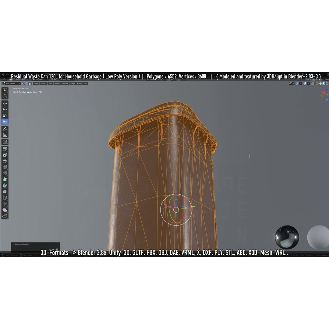Residual Waste Can 3D Model – Low Poly Garbage Container, PBR Textures - View 126
