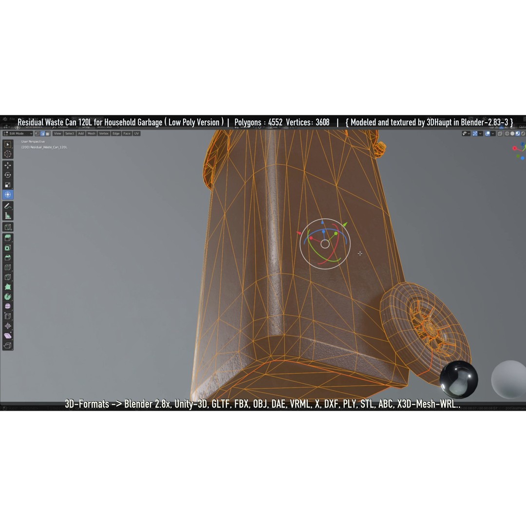 Residual Waste Can 3D Model – Low Poly Garbage Container, PBR Textures - View 127
