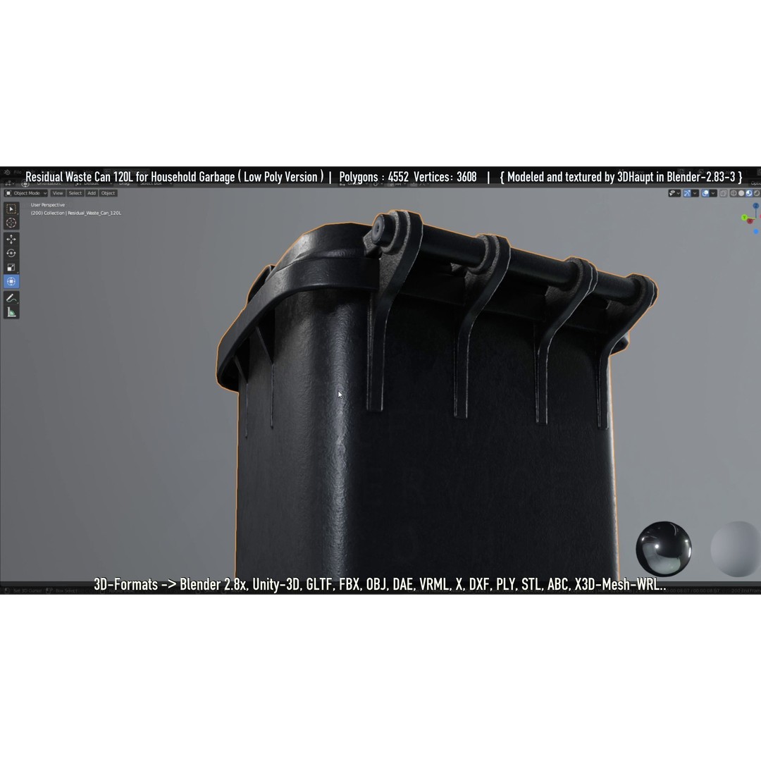 Residual Waste Can 3D Model – Low Poly Garbage Container, PBR Textures - View 128