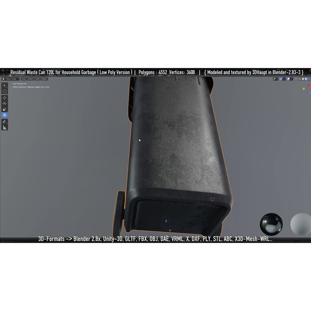 Residual Waste Can 3D Model – Low Poly Garbage Container, PBR Textures - View 129