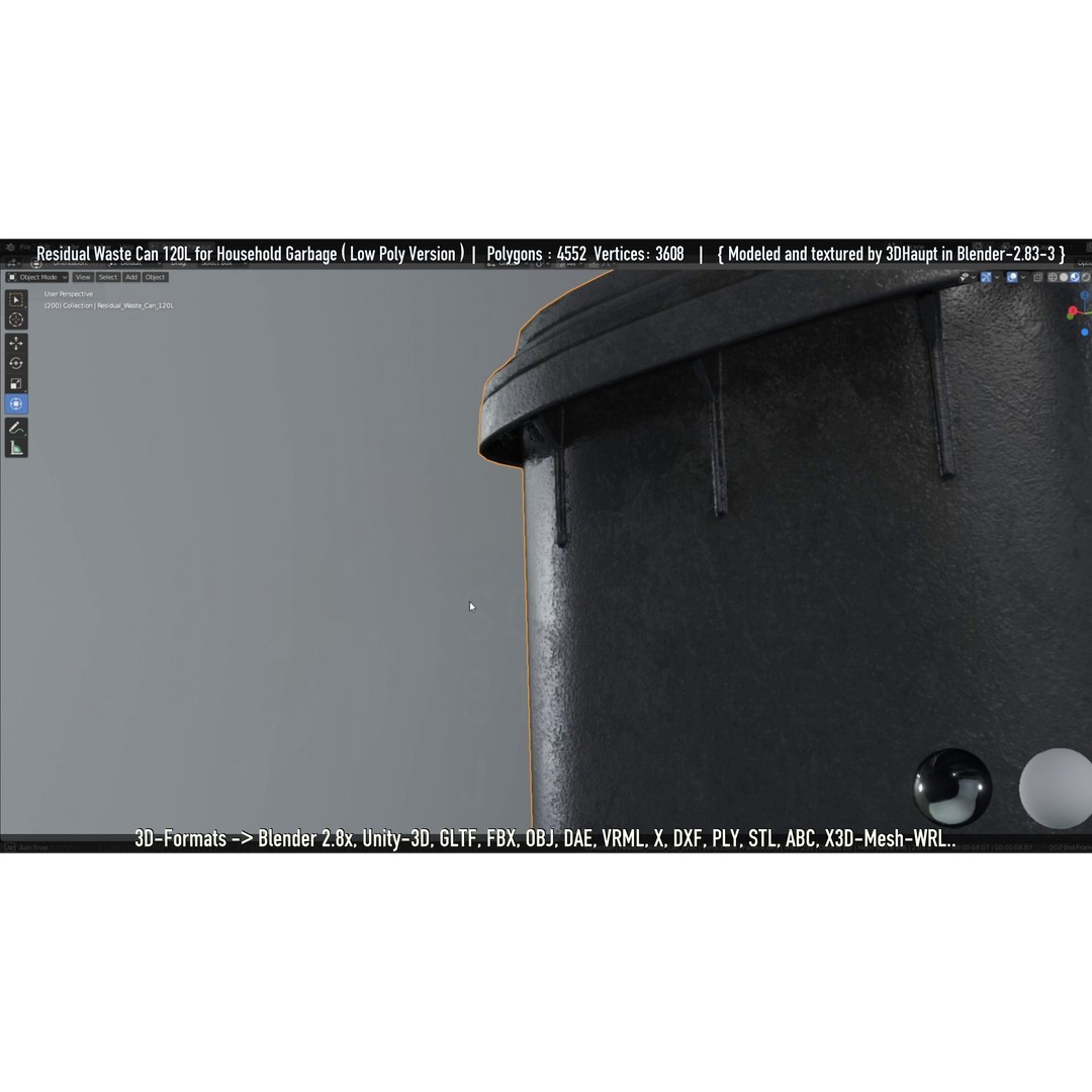 Residual Waste Can 3D Model – Low Poly Garbage Container, PBR Textures - View 130