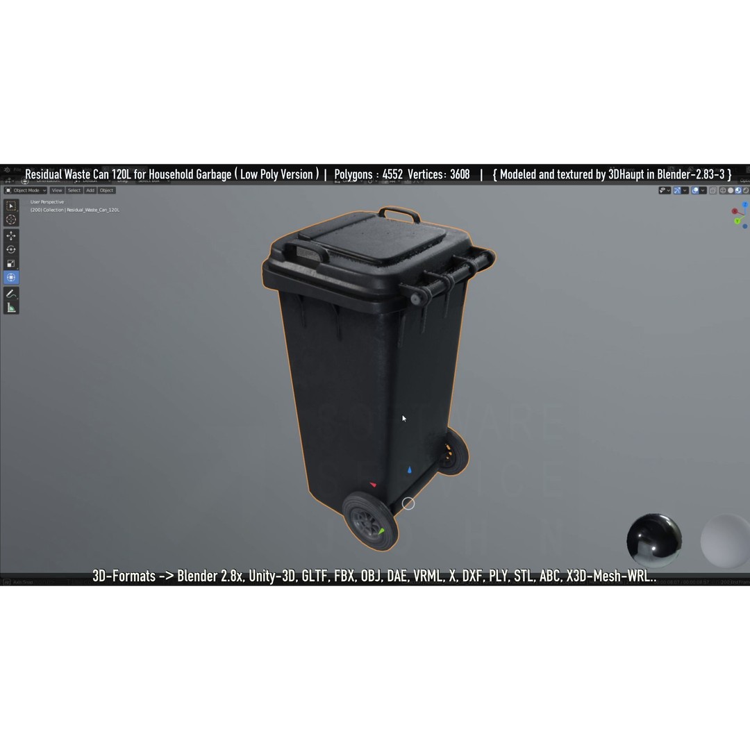 Residual Waste Can 3D Model – Low Poly Garbage Container, PBR Textures - View 131