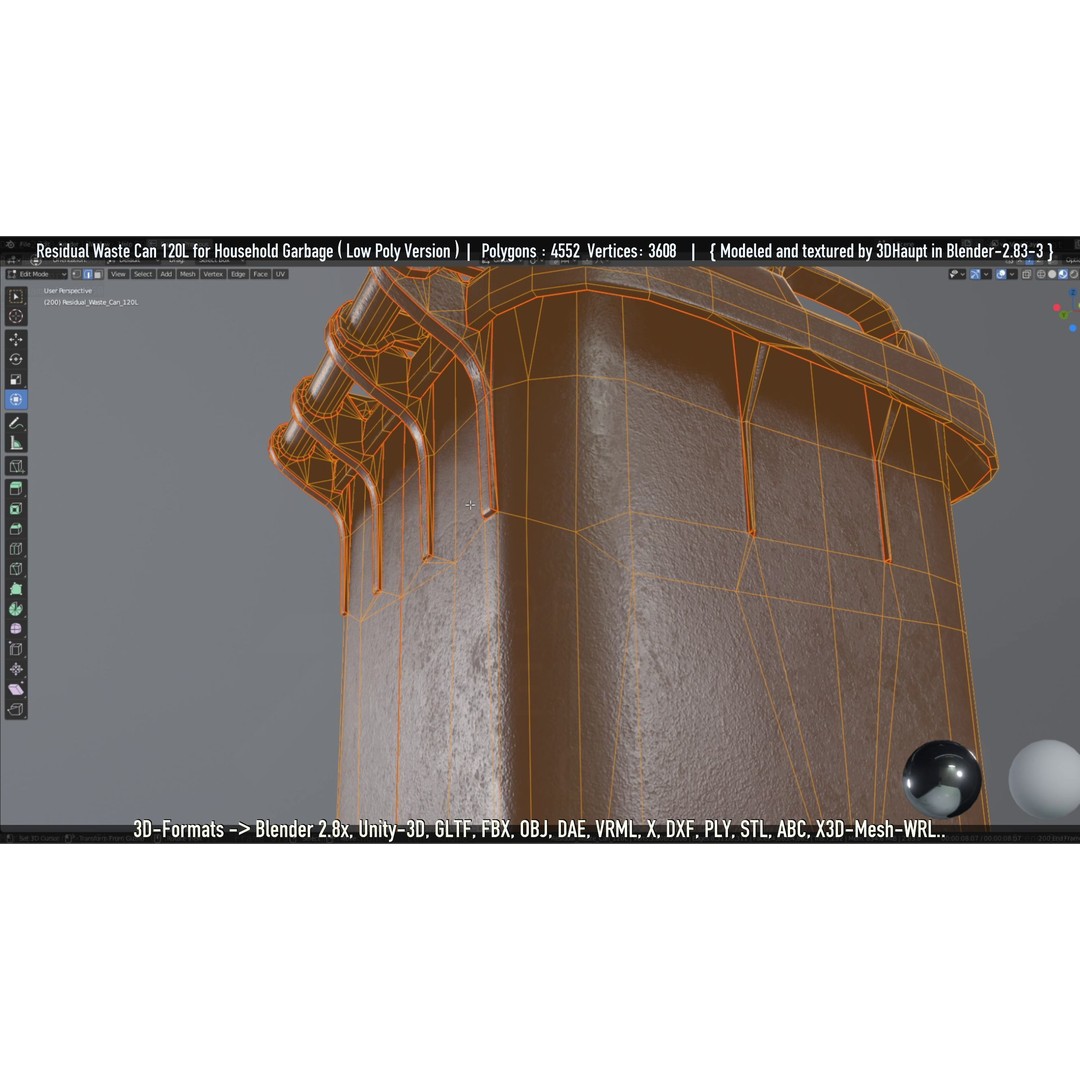Residual Waste Can 3D Model – Low Poly Garbage Container, PBR Textures - View 132