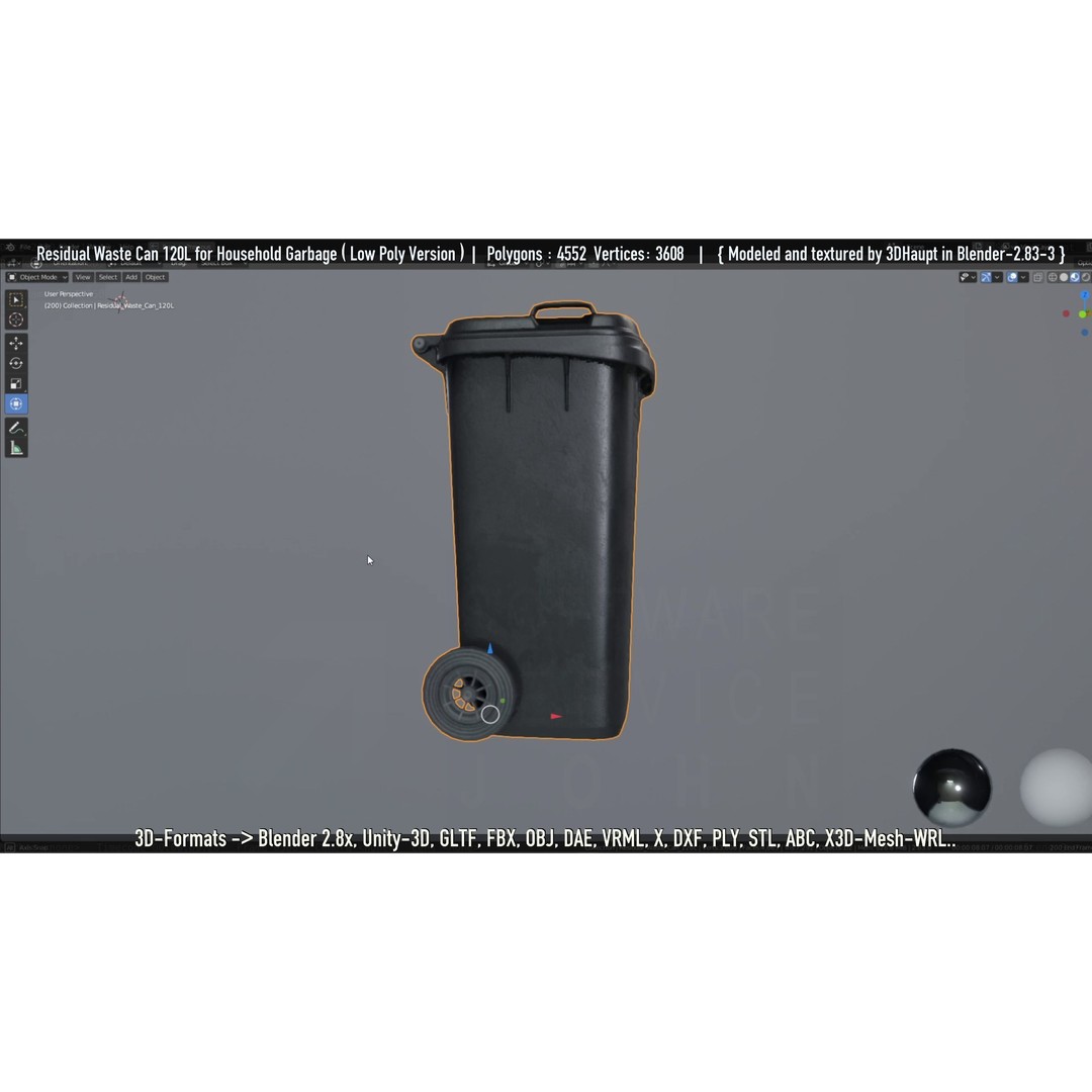 Residual Waste Can 3D Model – Low Poly Garbage Container, PBR Textures - View 133