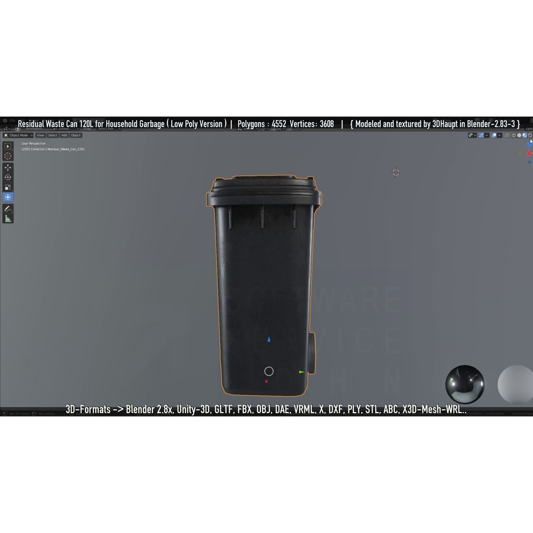 Residual Waste Can 3D Model – Low Poly Garbage Container, PBR Textures - View 134