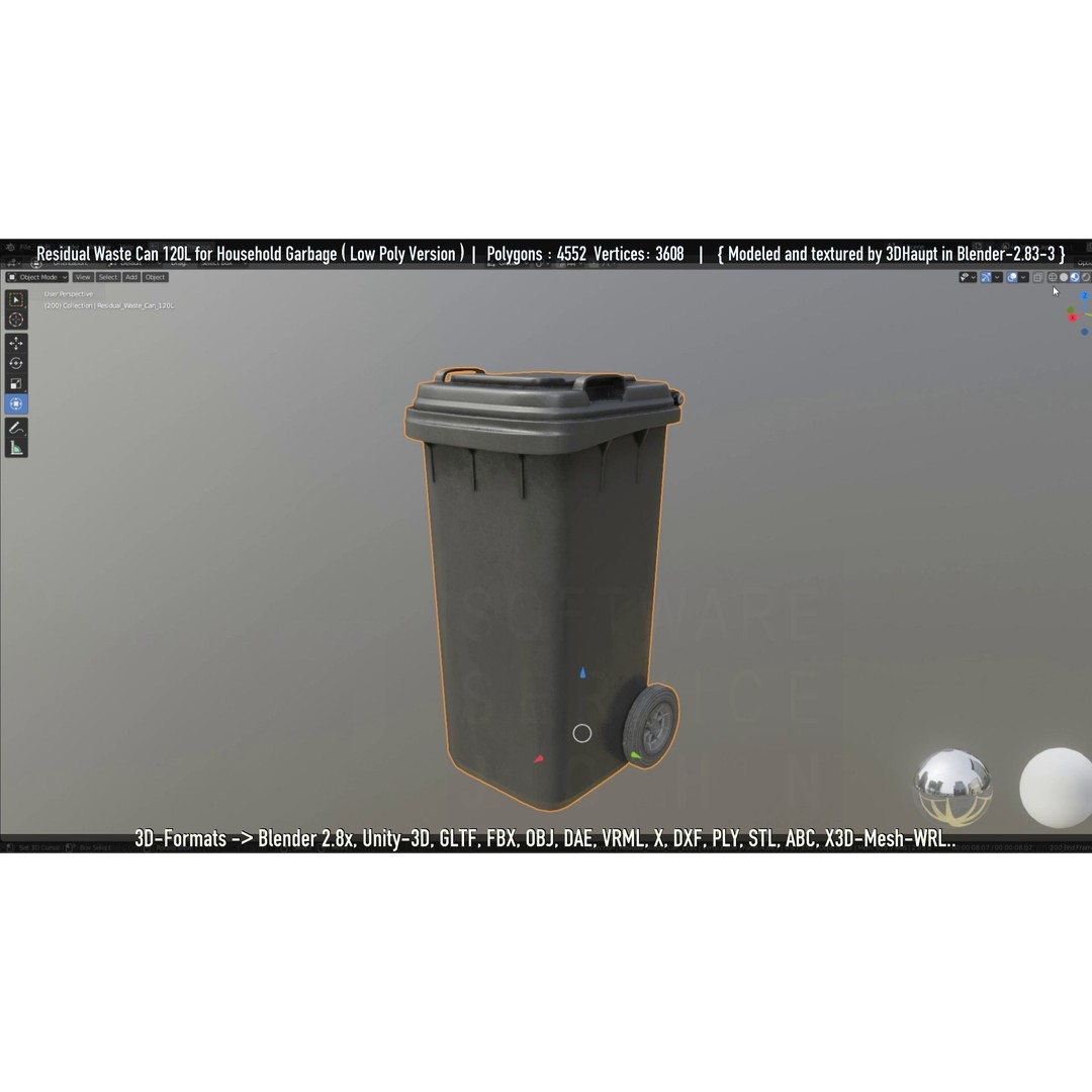 Residual Waste Can 3D Model – Low Poly Garbage Container, PBR Textures - View 135