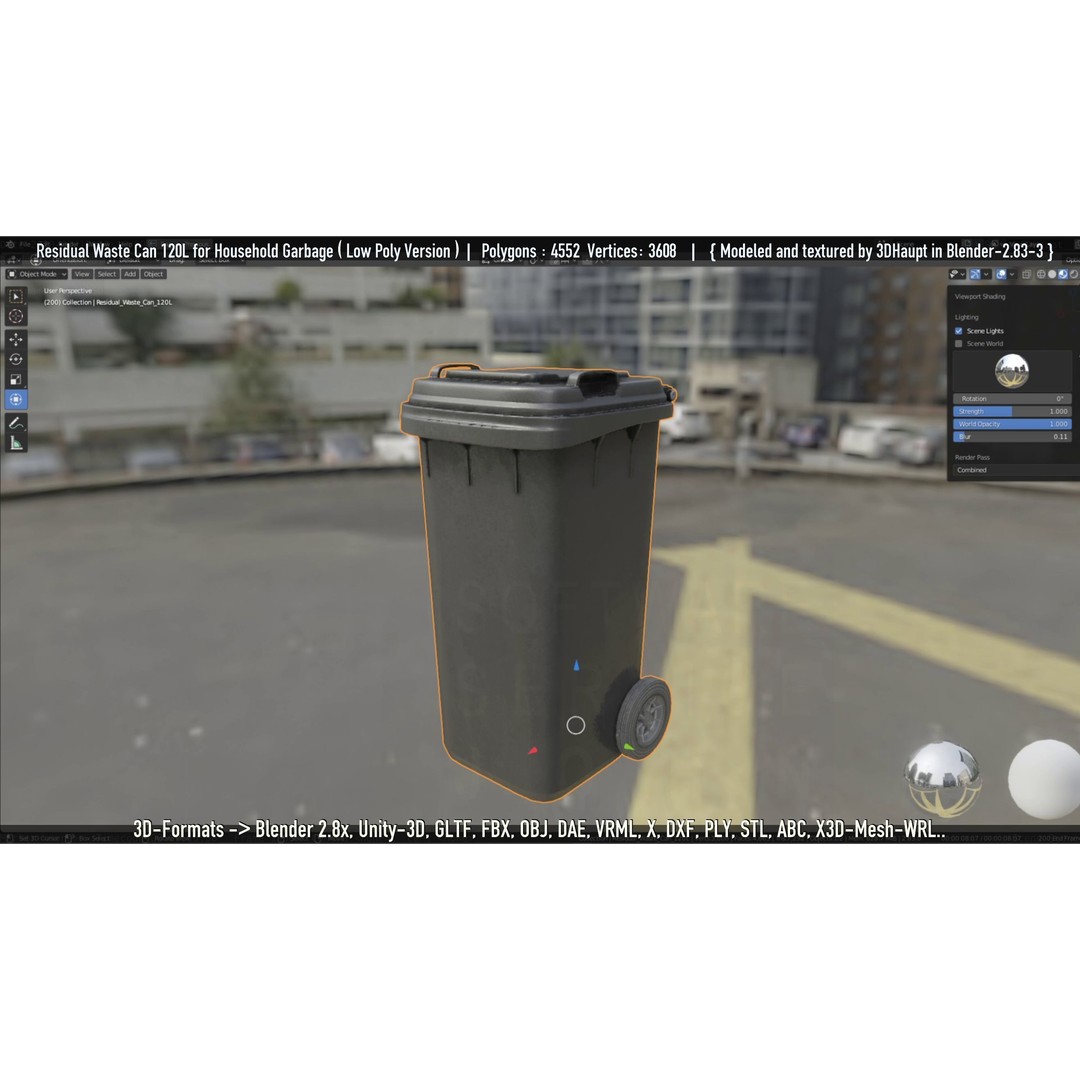 Residual Waste Can 3D Model – Low Poly Garbage Container, PBR Textures - View 136