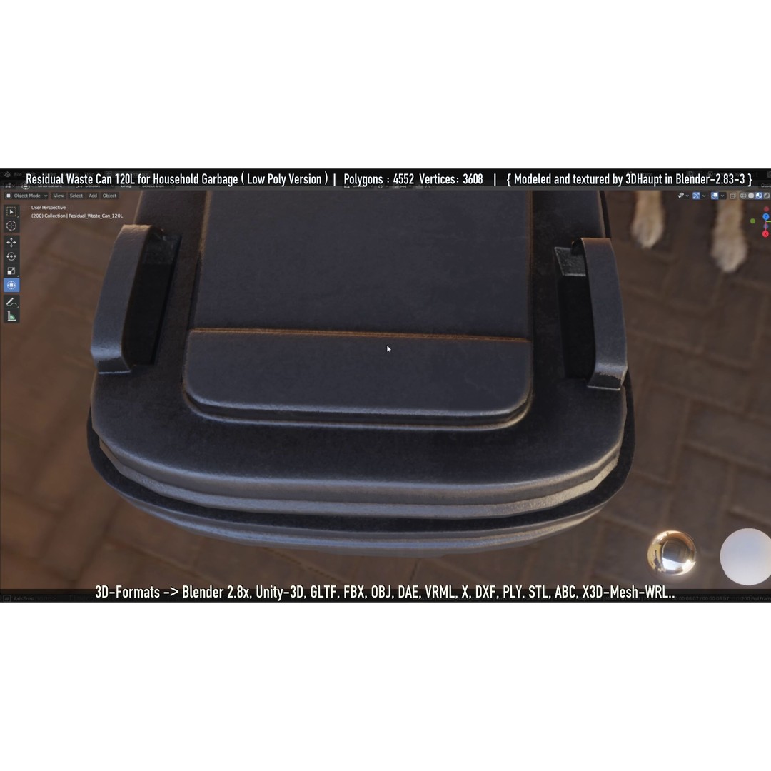 Residual Waste Can 3D Model – Low Poly Garbage Container, PBR Textures - View 137