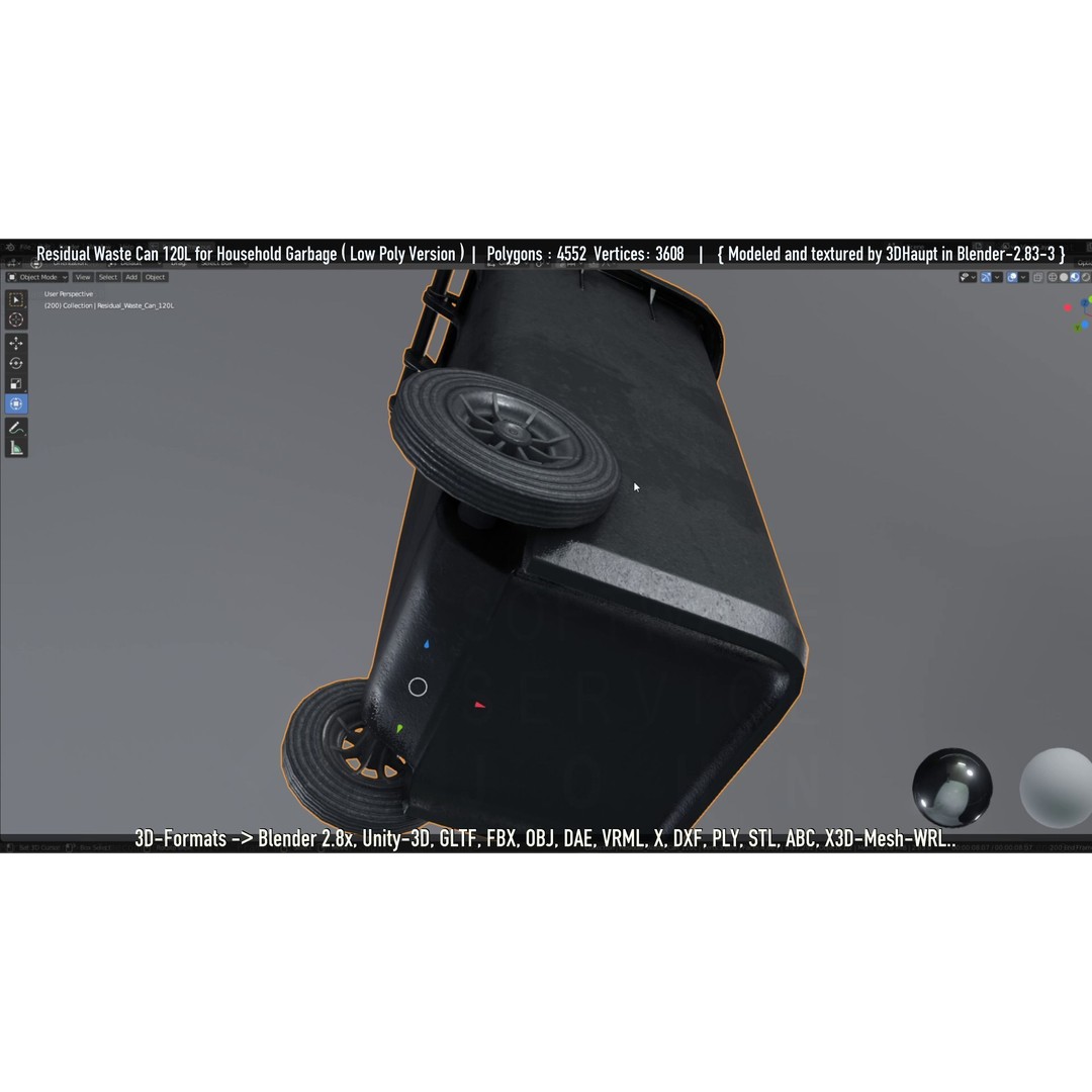 Residual Waste Can 3D Model – Low Poly Garbage Container, PBR Textures - View 138