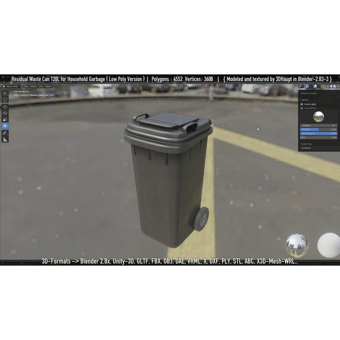 Residual Waste Can 3D Model – Low Poly Garbage Container, PBR Textures - View 139