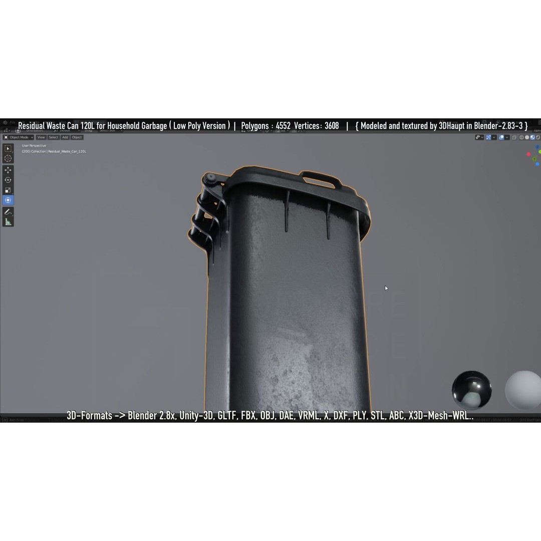 Residual Waste Can 3D Model – Low Poly Garbage Container, PBR Textures - View 14