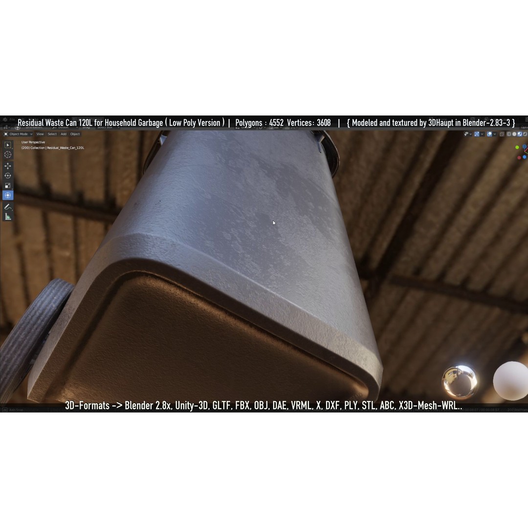 Residual Waste Can 3D Model – Low Poly Garbage Container, PBR Textures - View 140