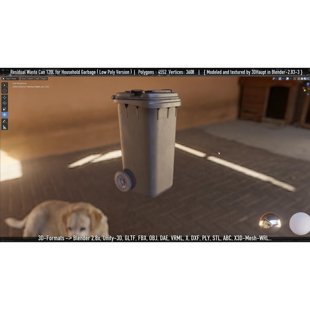 Residual Waste Can 3D Model – Low Poly Garbage Container, PBR Textures - View 141