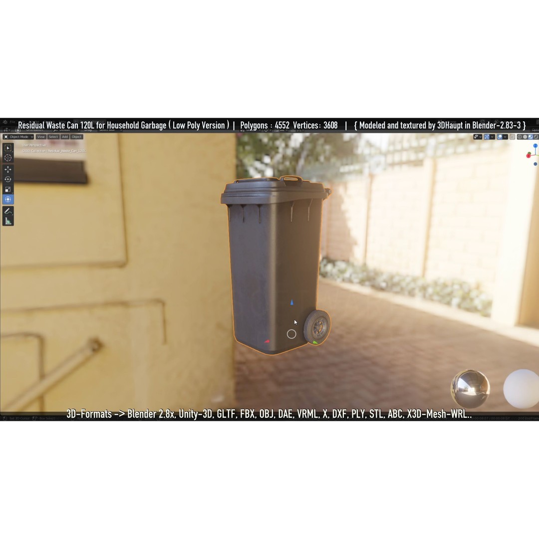 Residual Waste Can 3D Model – Low Poly Garbage Container, PBR Textures - View 142