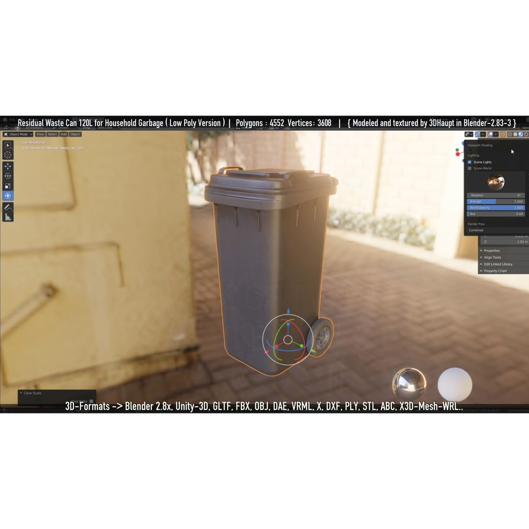 Residual Waste Can 3D Model – Low Poly Garbage Container, PBR Textures - View 143