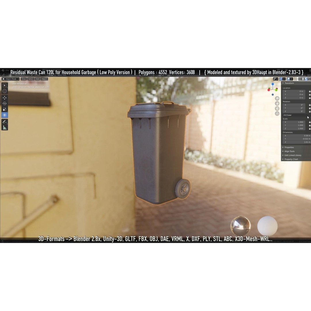 Residual Waste Can 3D Model – Low Poly Garbage Container, PBR Textures - View 144