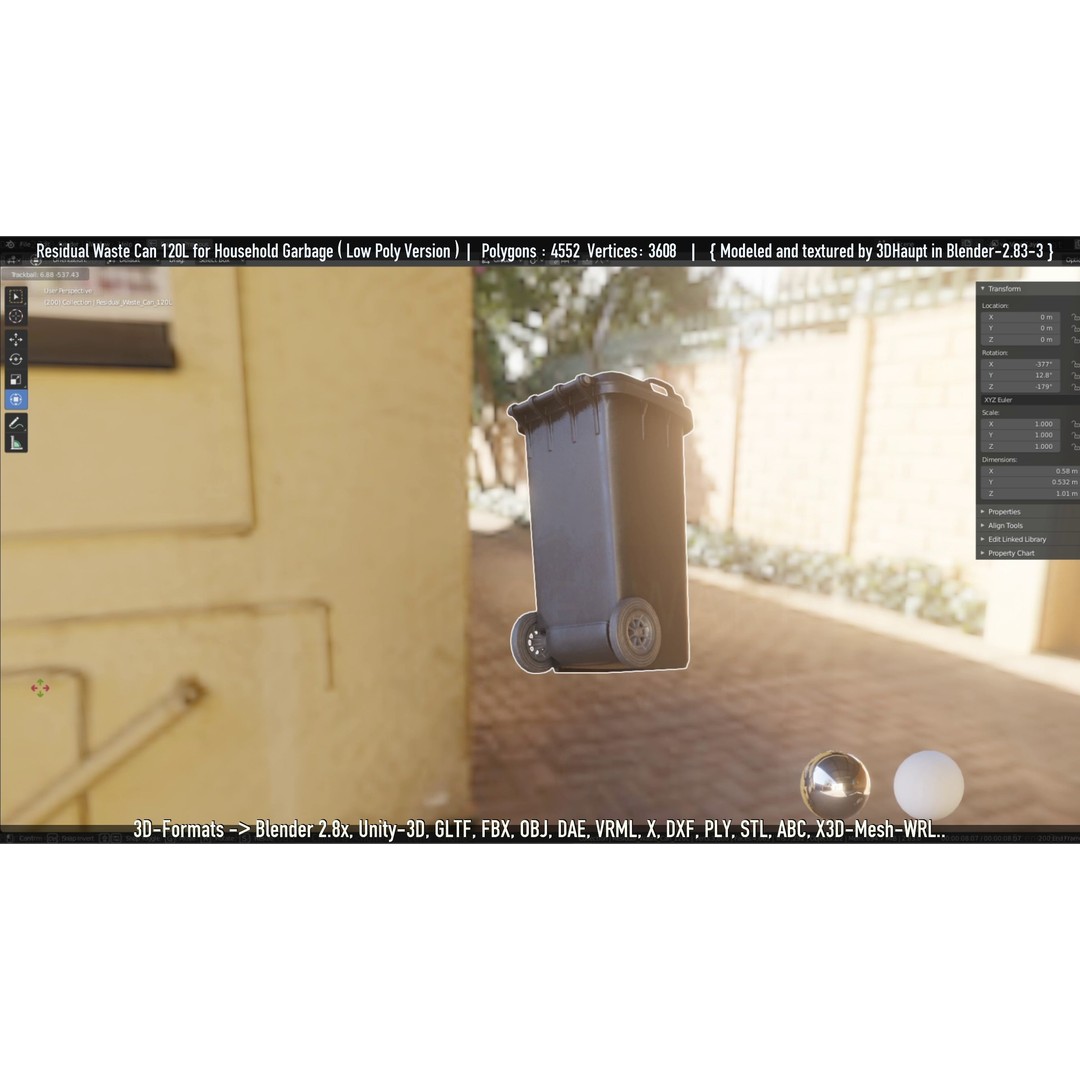 Residual Waste Can 3D Model – Low Poly Garbage Container, PBR Textures - View 145