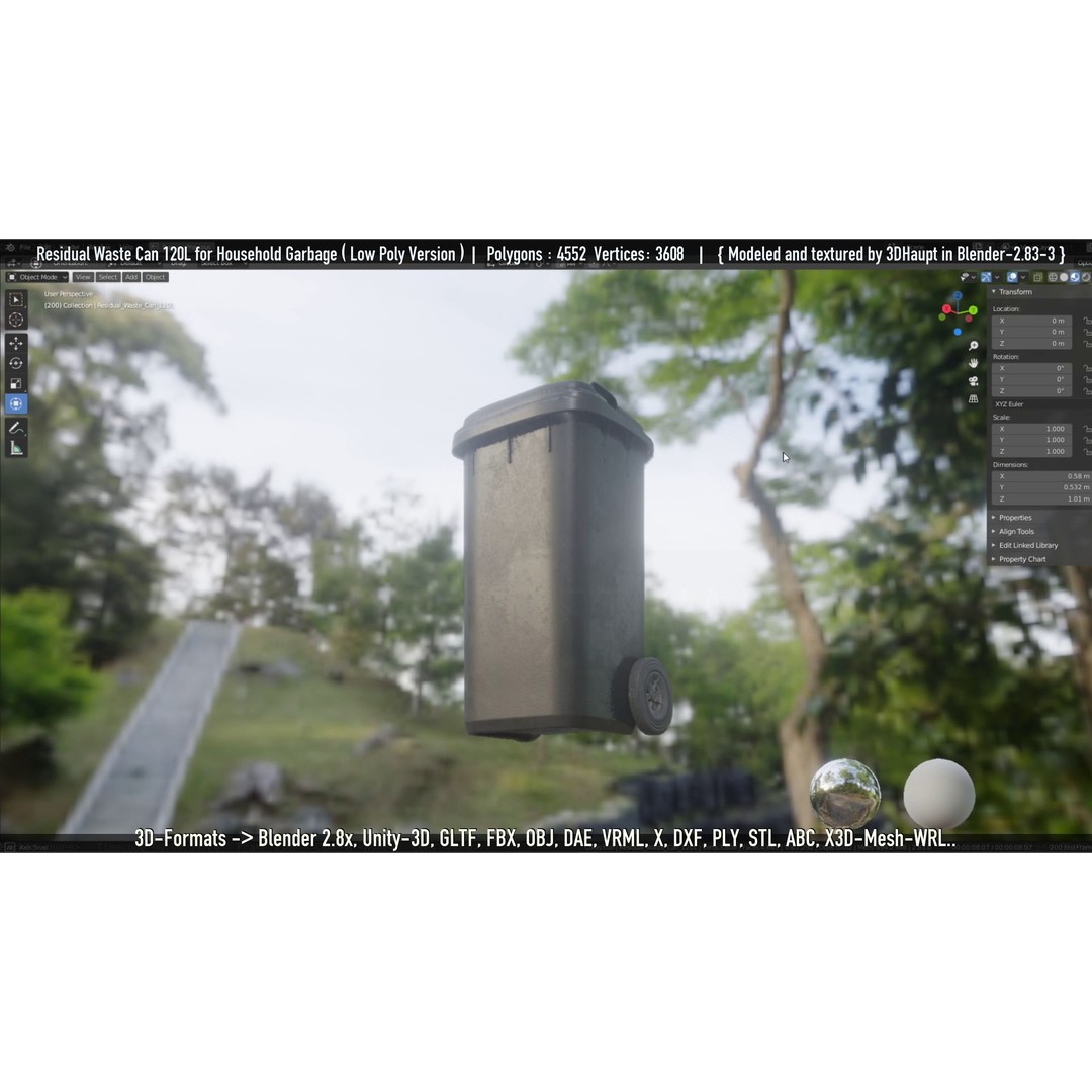 Residual Waste Can 3D Model – Low Poly Garbage Container, PBR Textures - View 146