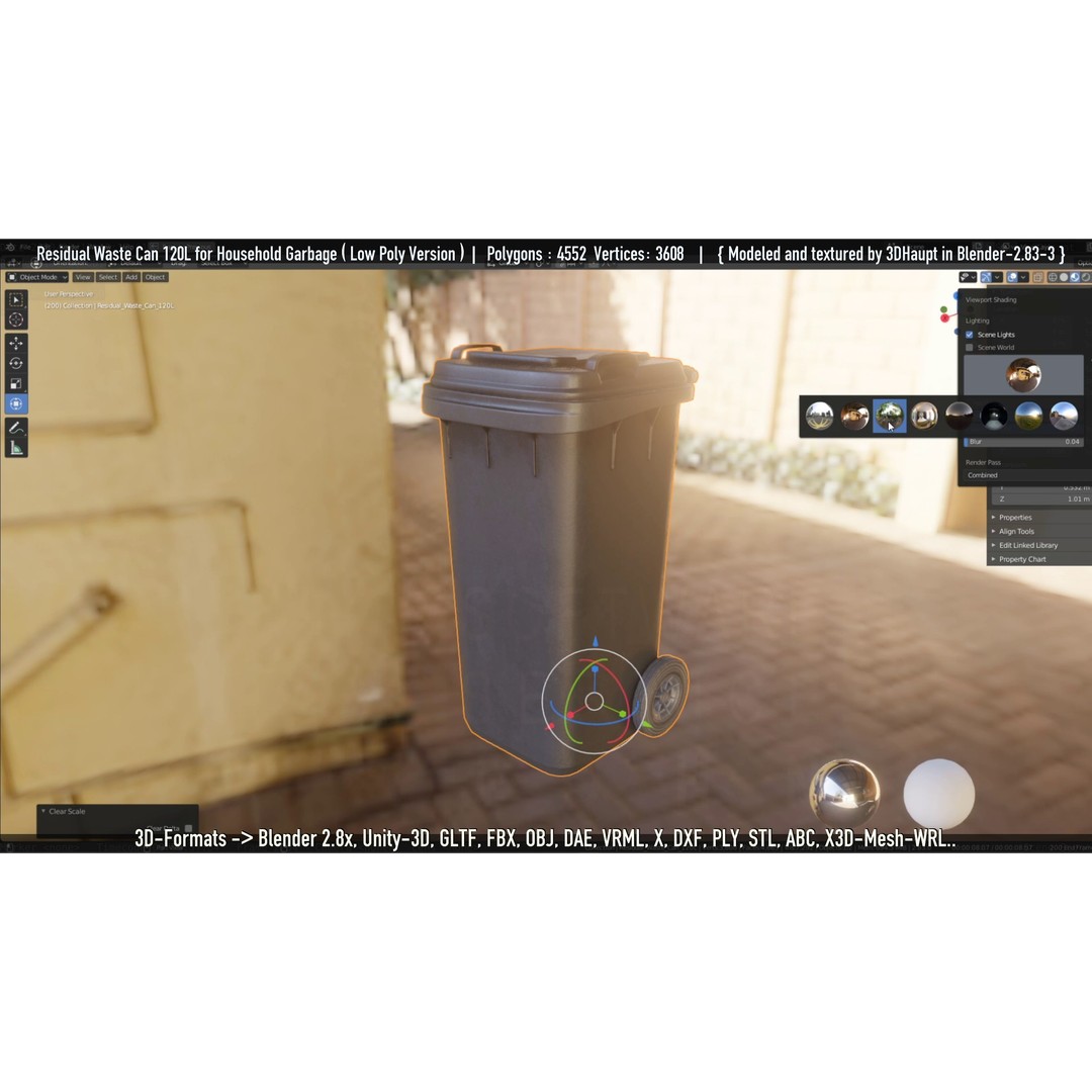 Residual Waste Can 3D Model – Low Poly Garbage Container, PBR Textures - View 147