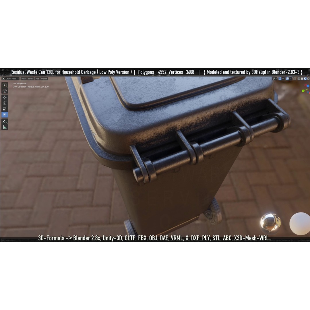Residual Waste Can 3D Model – Low Poly Garbage Container, PBR Textures - View 19