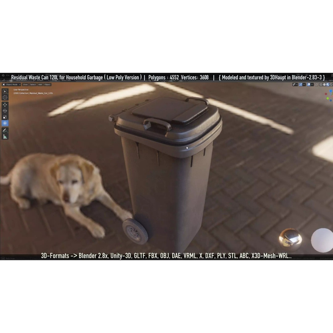 Residual Waste Can 3D Model – Low Poly Garbage Container, PBR Textures - View 2