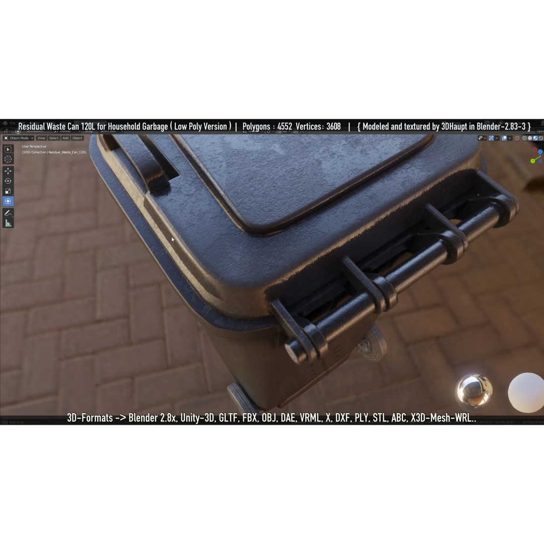 Residual Waste Can 3D Model – Low Poly Garbage Container, PBR Textures - View 20