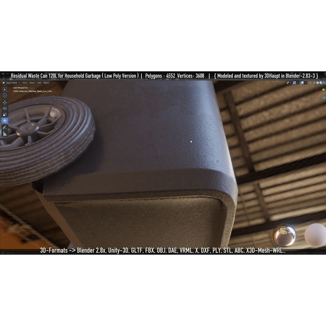 Residual Waste Can 3D Model – Low Poly Garbage Container, PBR Textures - View 24