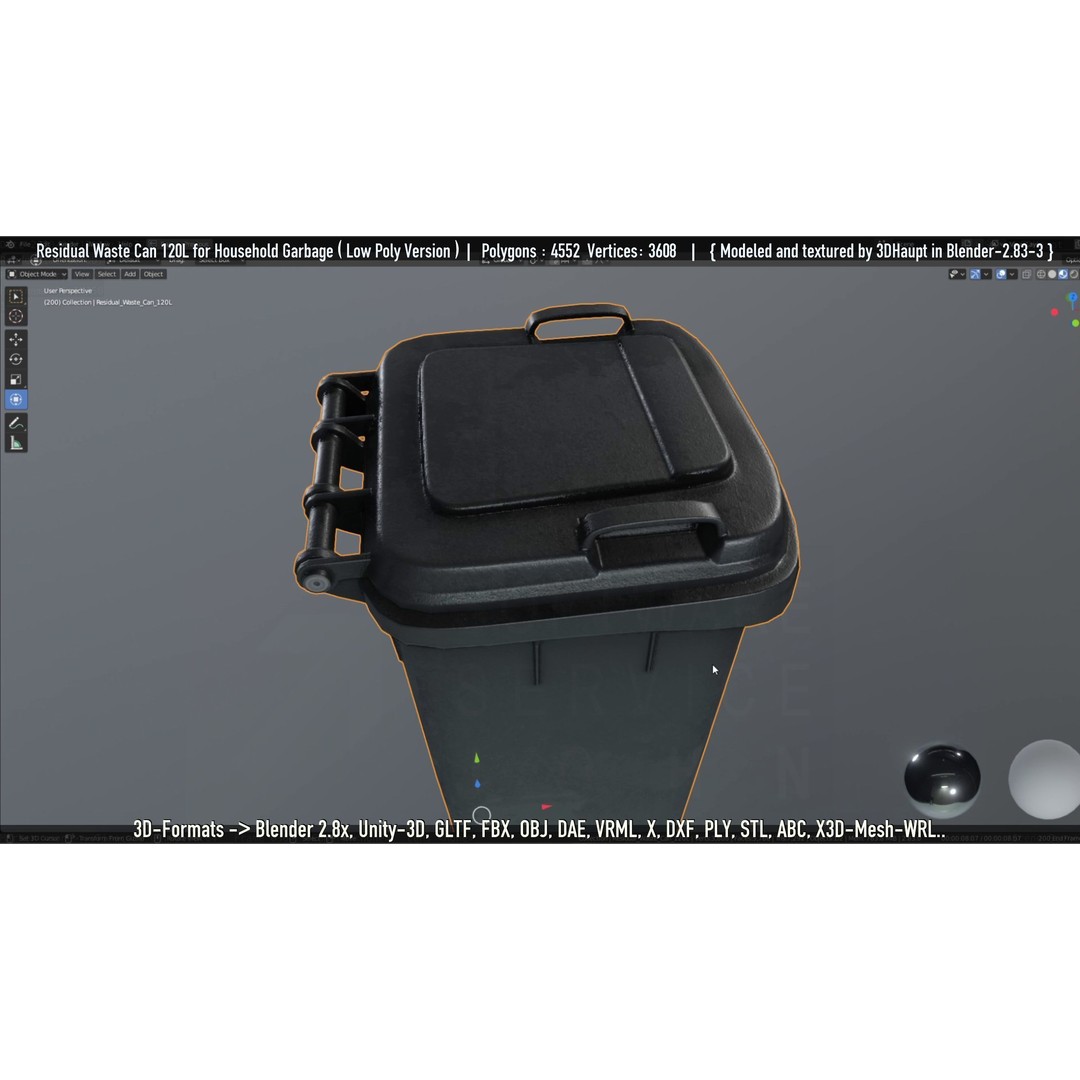 Residual Waste Can 3D Model – Low Poly Garbage Container, PBR Textures - View 33