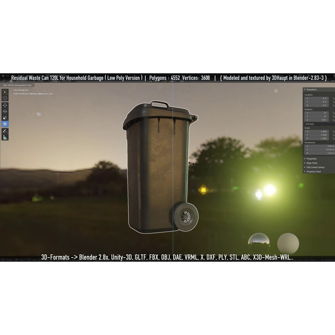 Residual Waste Can 3D Model – Low Poly Garbage Container, PBR Textures - View 35