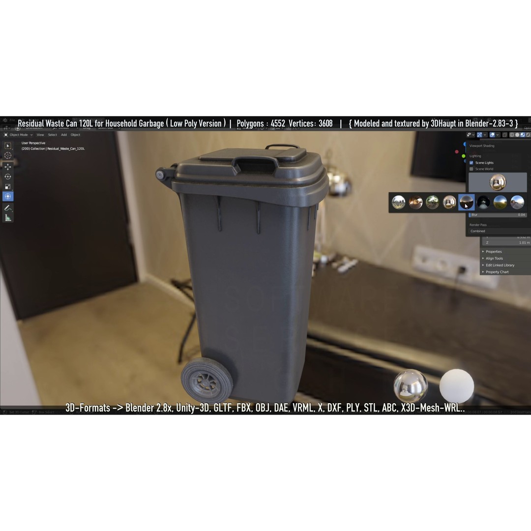 Residual Waste Can 3D Model – Low Poly Garbage Container, PBR Textures - View 36