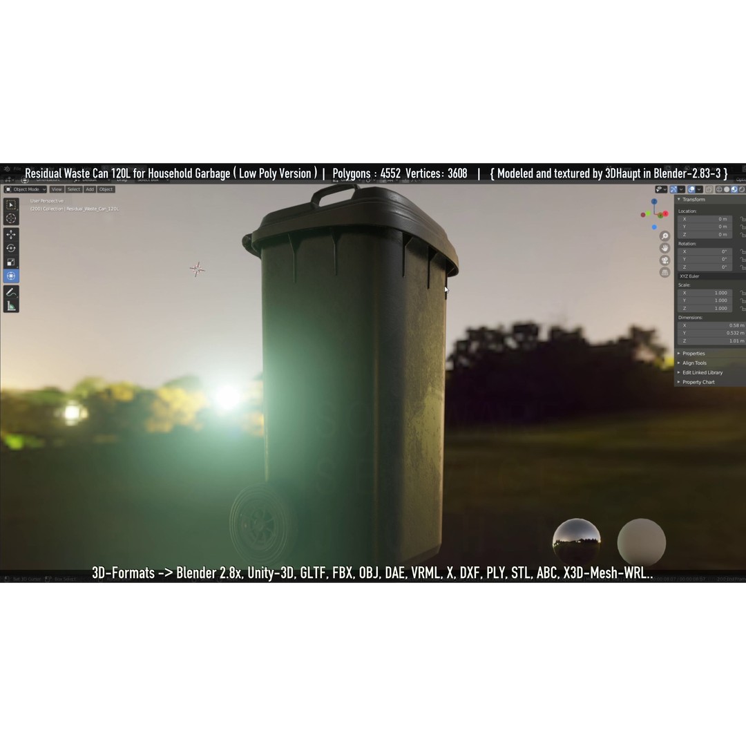 Residual Waste Can 3D Model – Low Poly Garbage Container, PBR Textures - View 37