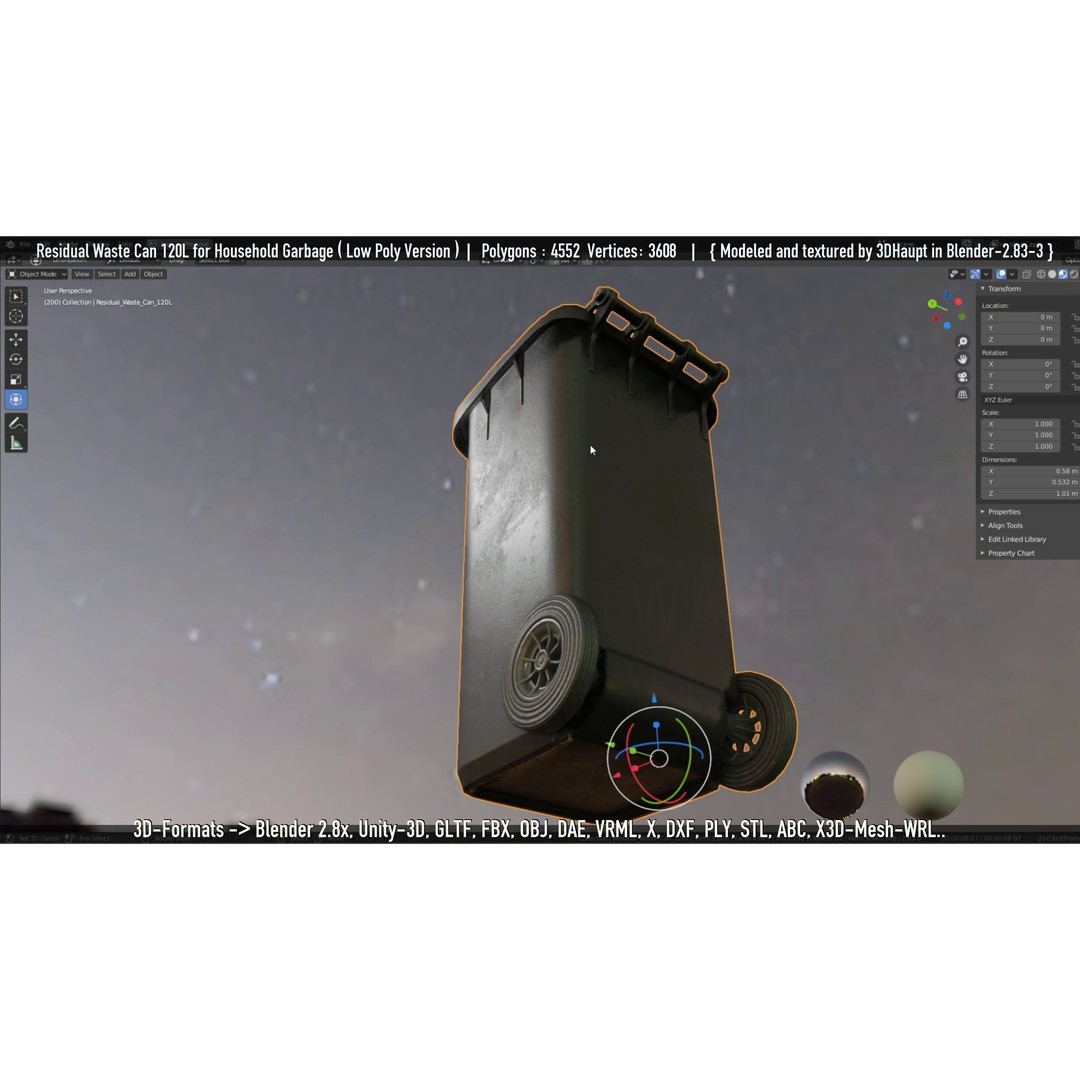 Residual Waste Can 3D Model – Low Poly Garbage Container, PBR Textures - View 39