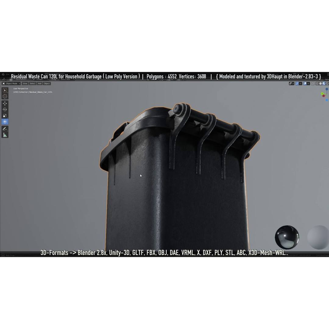 Residual Waste Can 3D Model – Low Poly Garbage Container, PBR Textures - View 40