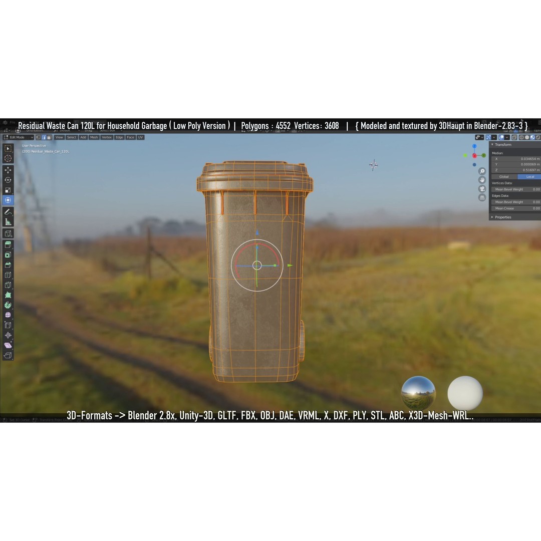 Residual Waste Can 3D Model – Low Poly Garbage Container, PBR Textures - View 41