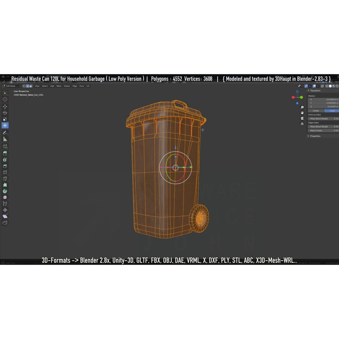 Residual Waste Can 3D Model – Low Poly Garbage Container, PBR Textures - View 44