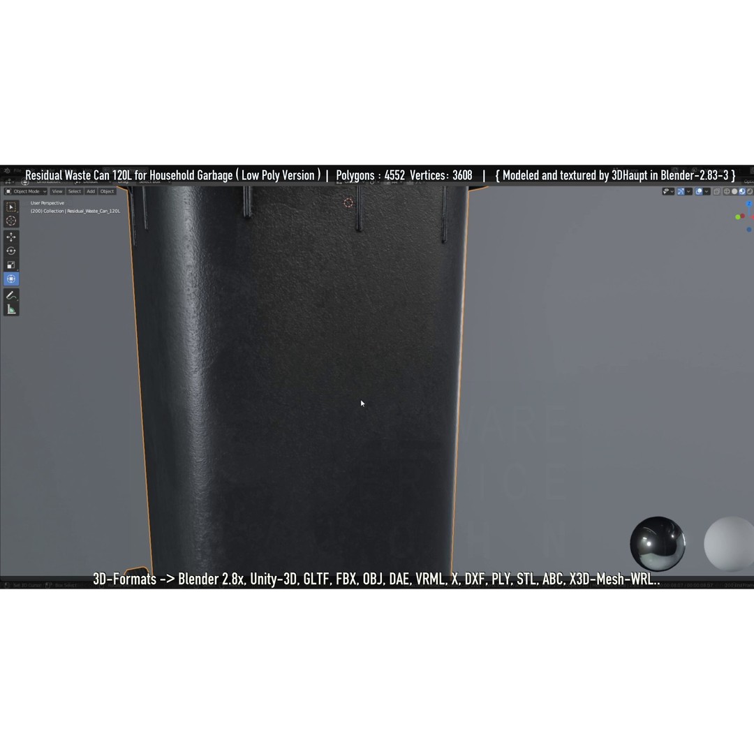 Residual Waste Can 3D Model – Low Poly Garbage Container, PBR Textures - View 46