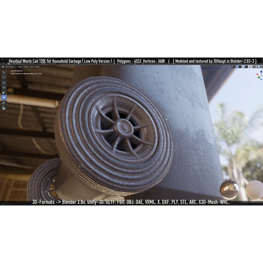 Residual Waste Can 3D Model – Low Poly Garbage Container, PBR Textures - View 5