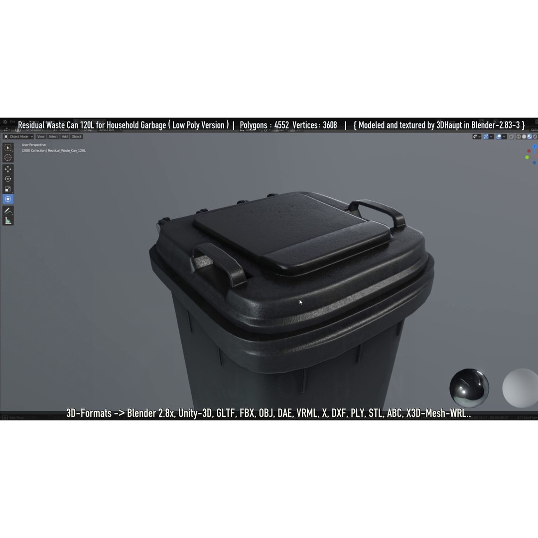 Residual Waste Can 3D Model – Low Poly Garbage Container, PBR Textures - View 51