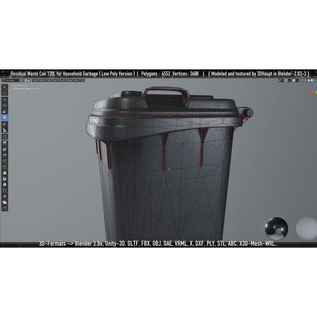 Residual Waste Can 3D Model – Low Poly Garbage Container, PBR Textures - View 52