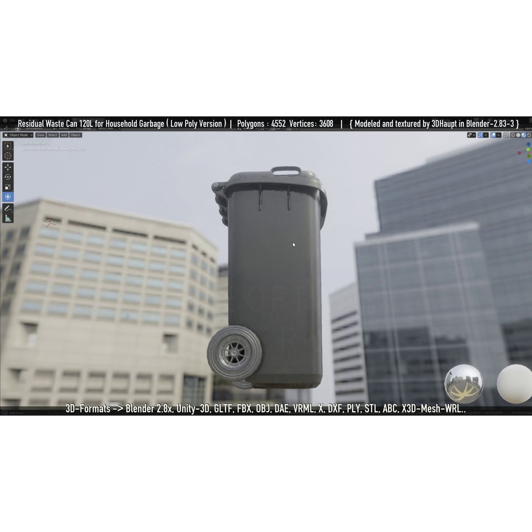 Residual Waste Can 3D Model – Low Poly Garbage Container, PBR Textures - View 55
