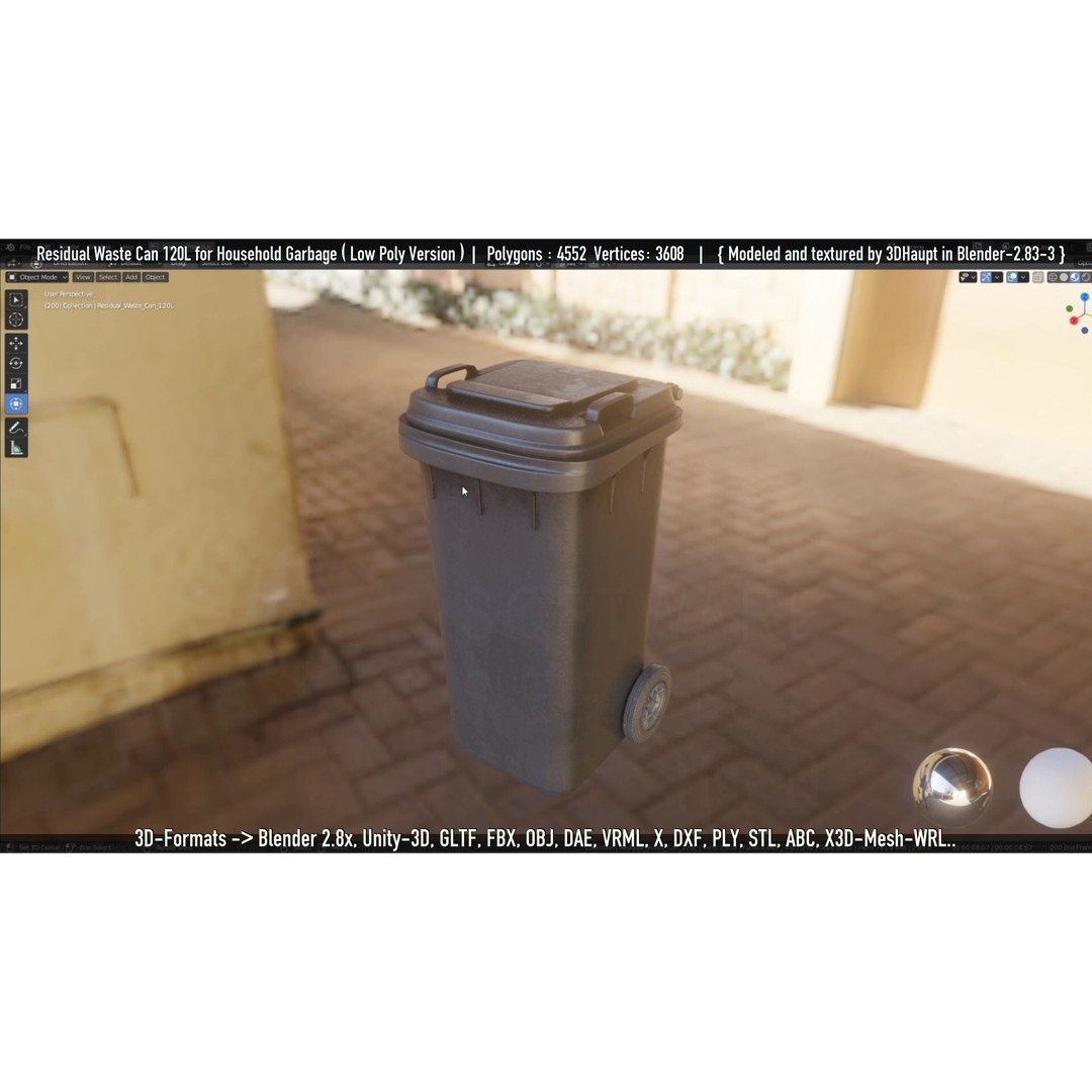 Residual Waste Can 3D Model – Low Poly Garbage Container, PBR Textures - View 58