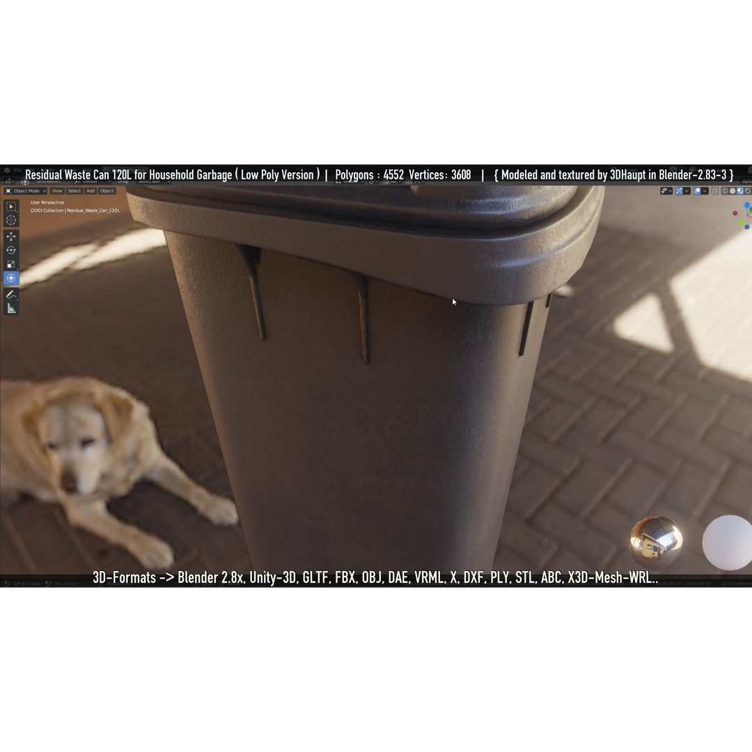Residual Waste Can 3D Model – Low Poly Garbage Container, PBR Textures - View 59