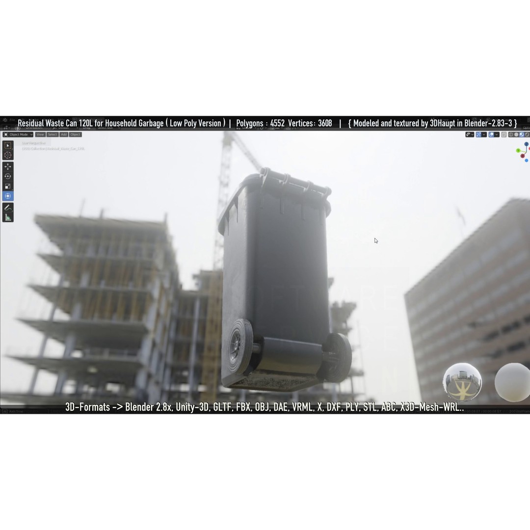 Residual Waste Can 3D Model – Low Poly Garbage Container, PBR Textures - View 6
