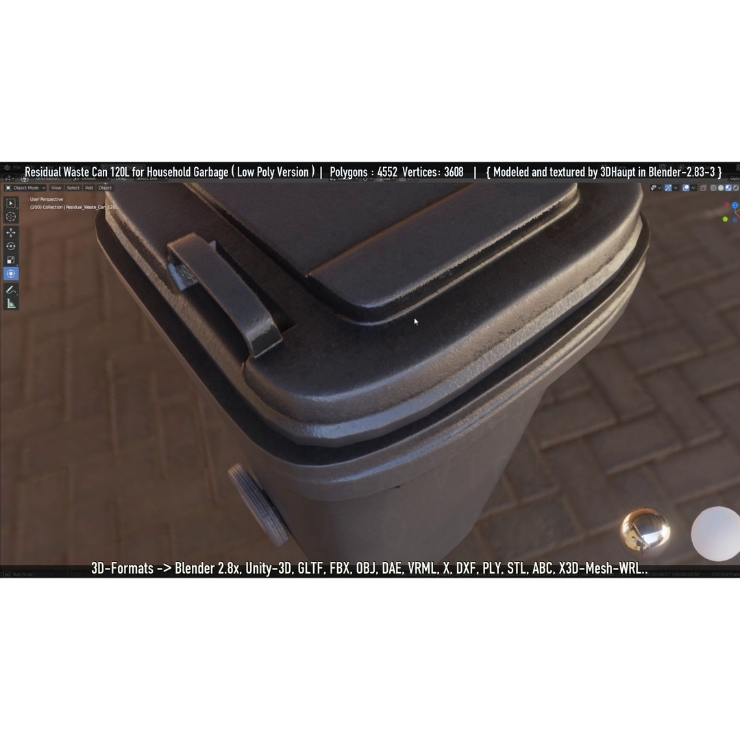 Residual Waste Can 3D Model – Low Poly Garbage Container, PBR Textures - View 60