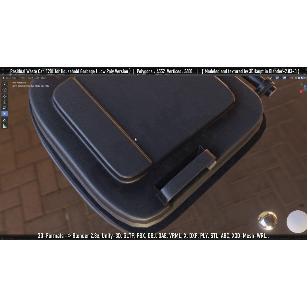 Residual Waste Can 3D Model – Low Poly Garbage Container, PBR Textures - View 61
