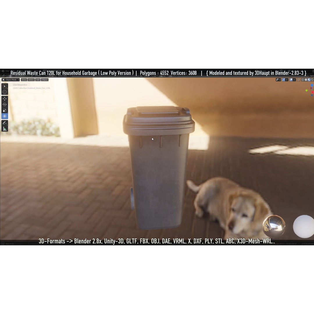 Residual Waste Can 3D Model – Low Poly Garbage Container, PBR Textures - View 63