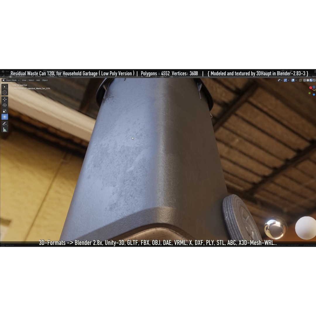 Residual Waste Can 3D Model – Low Poly Garbage Container, PBR Textures - View 66